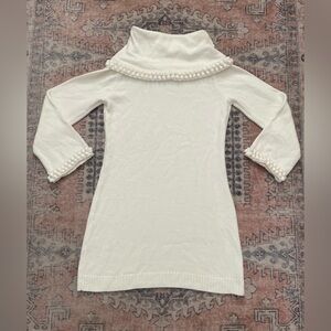 Eliza J White Neutral Preppy Holiday Office Long Sleeve Sweater Dress Women L